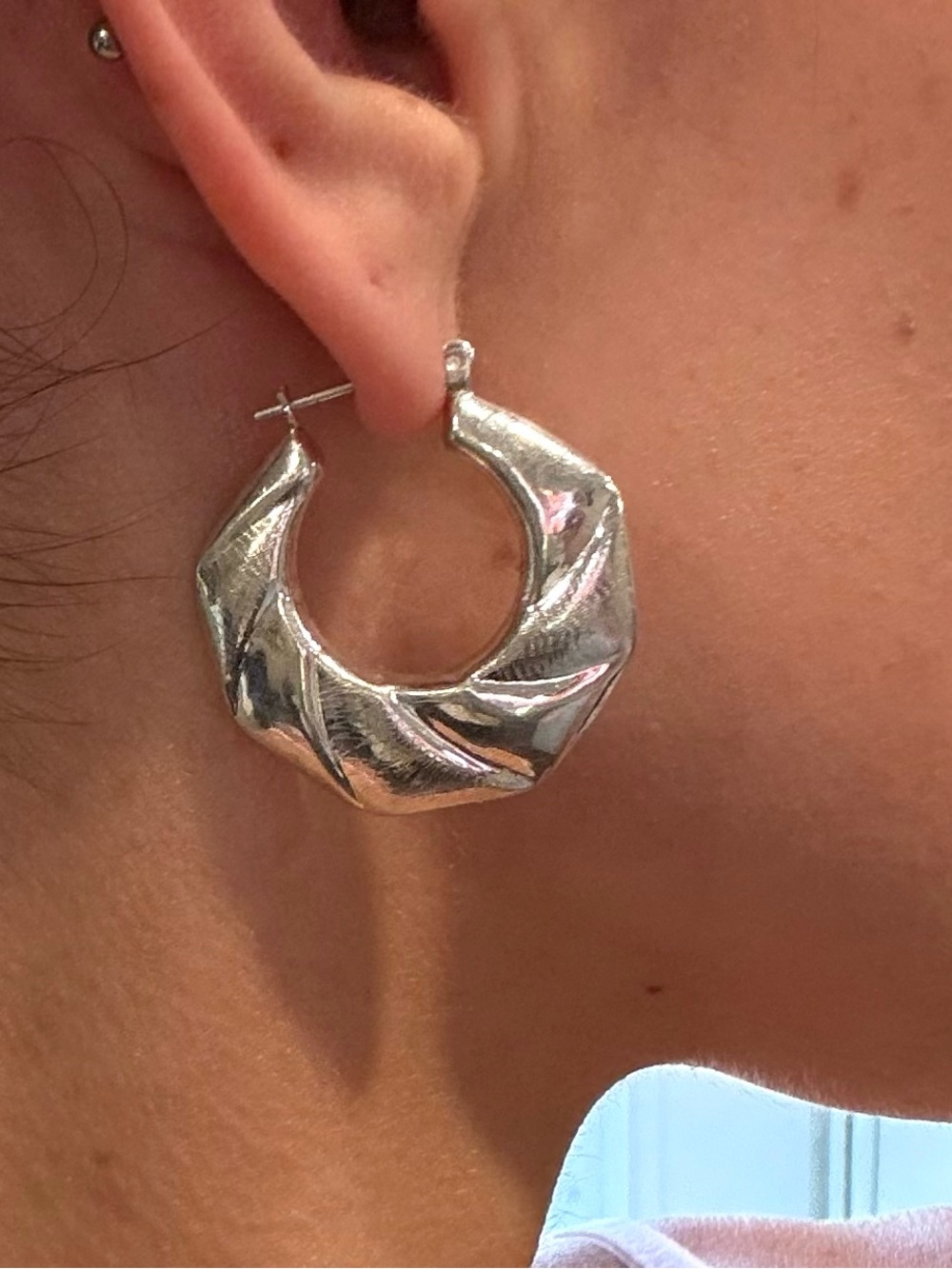 STERLING SILVER 925 Sculptural Twisted Hoop Earrings Vintage Modernist Boho
